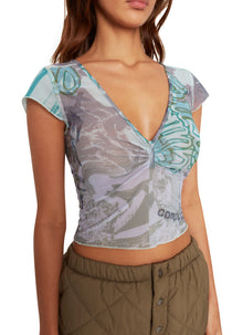 Womens | Cap Sleeve V-Neck Top | Mint Lavender