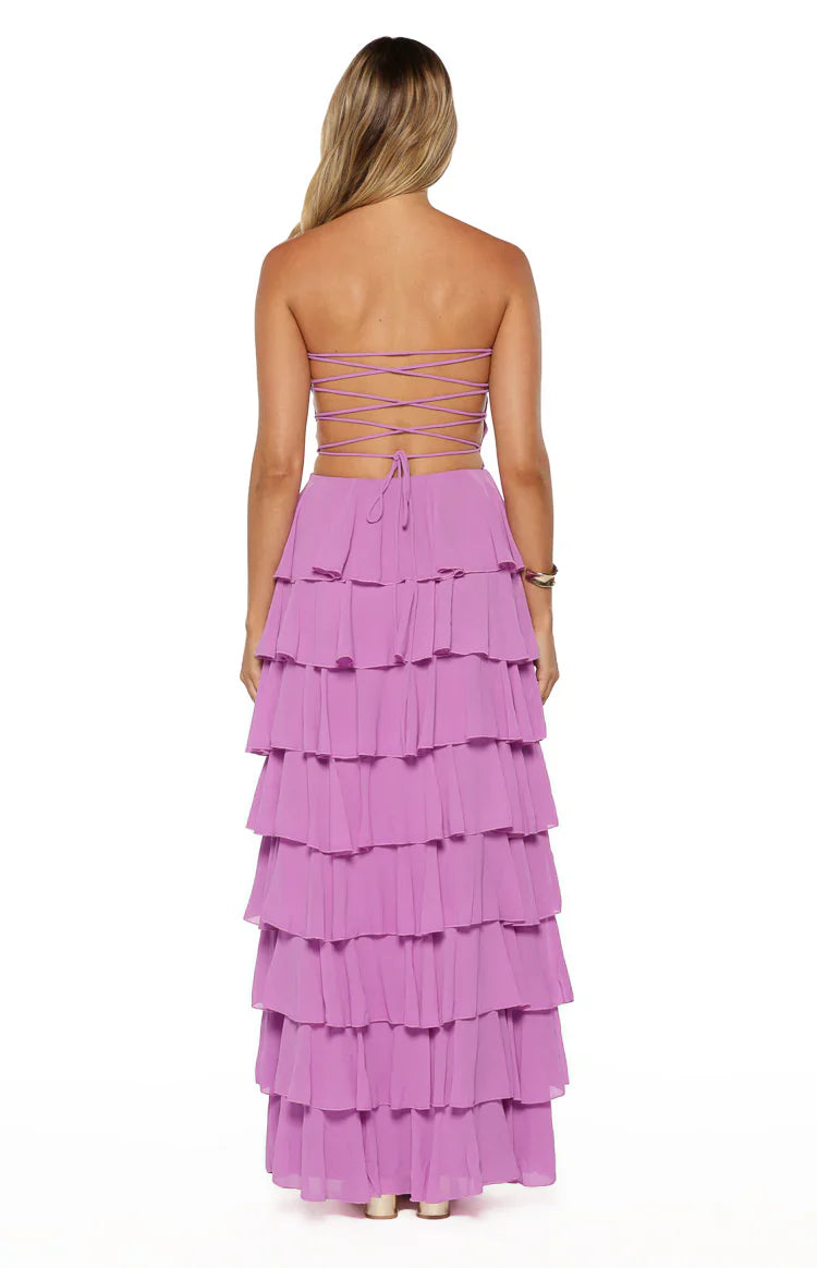 Kim Strapless Ruffle Prom Dress | Magenta
