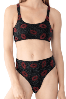 Kiss Hand - Beaded Embellished Bikini Top - Black - Self - Adore