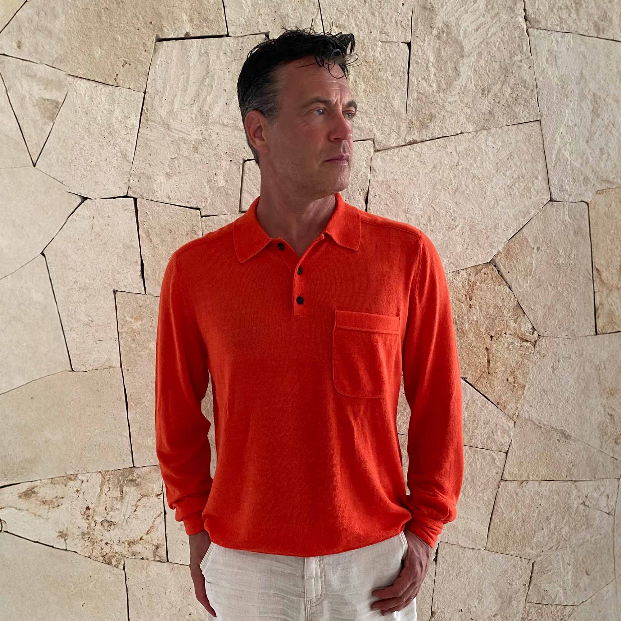 Mens | Knit Polo | Tangerine