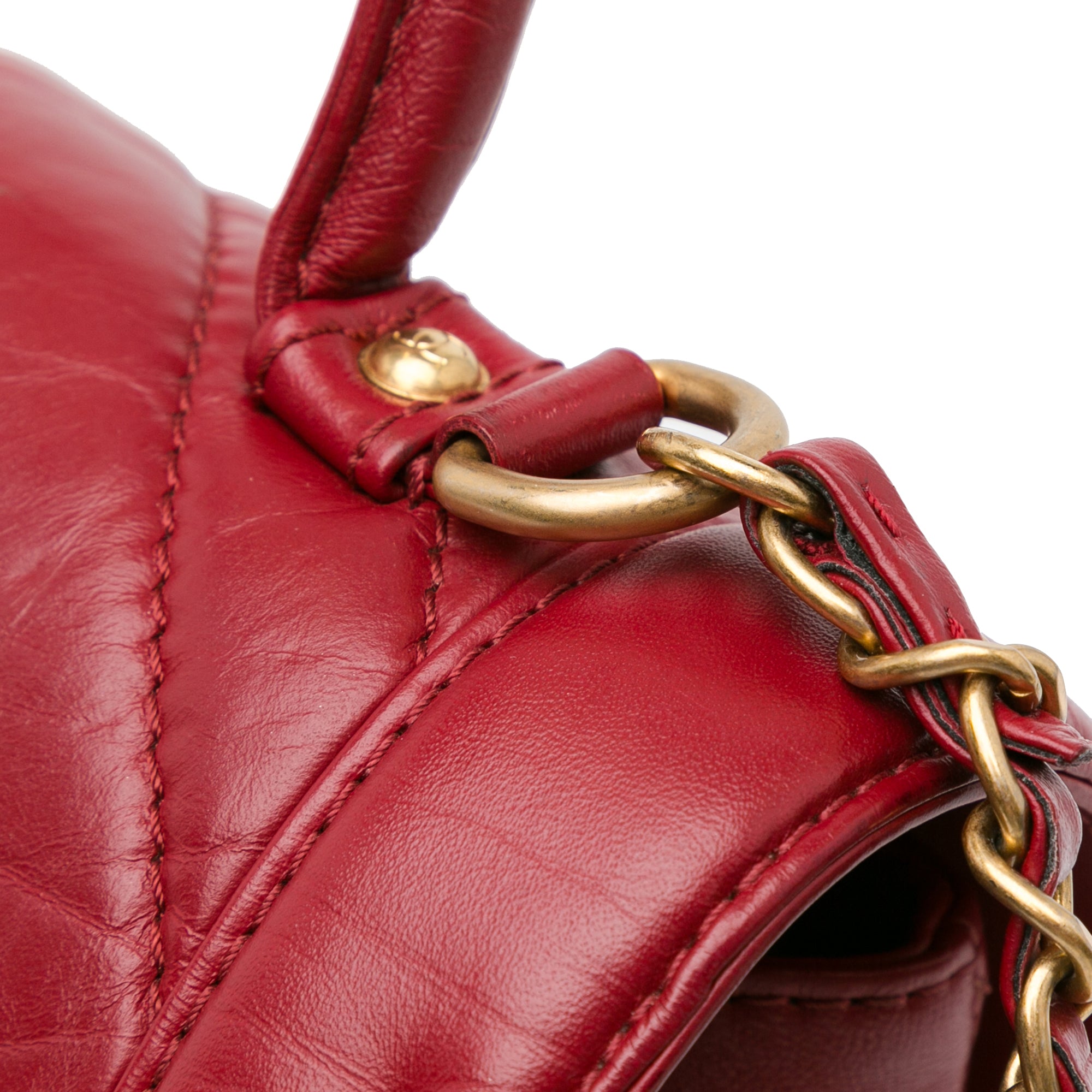 Chanel | Pre-Owned CC Chevron Calfskin Top Handle Flap | Red