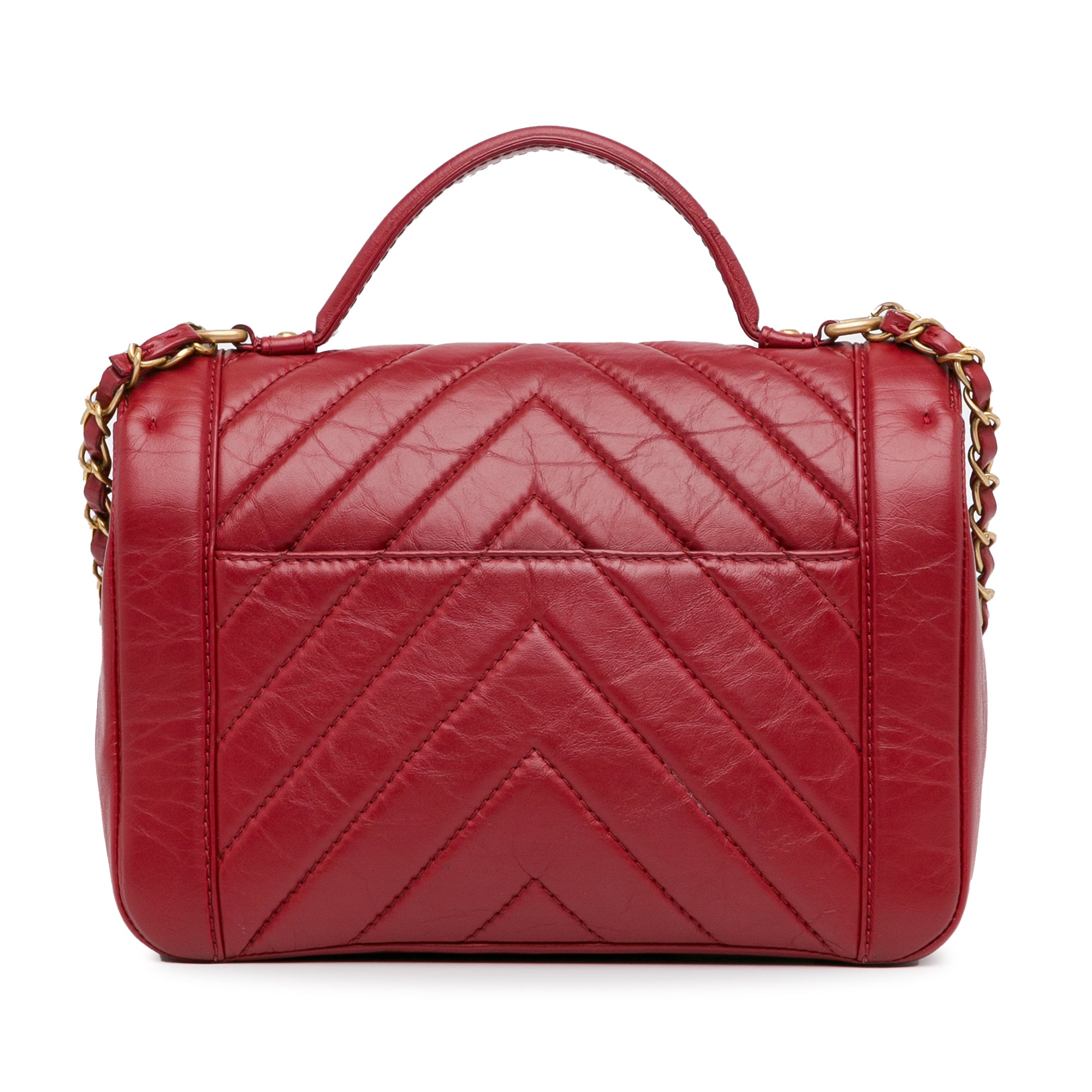 Chanel | Pre-Owned CC Chevron Calfskin Top Handle Flap | Red