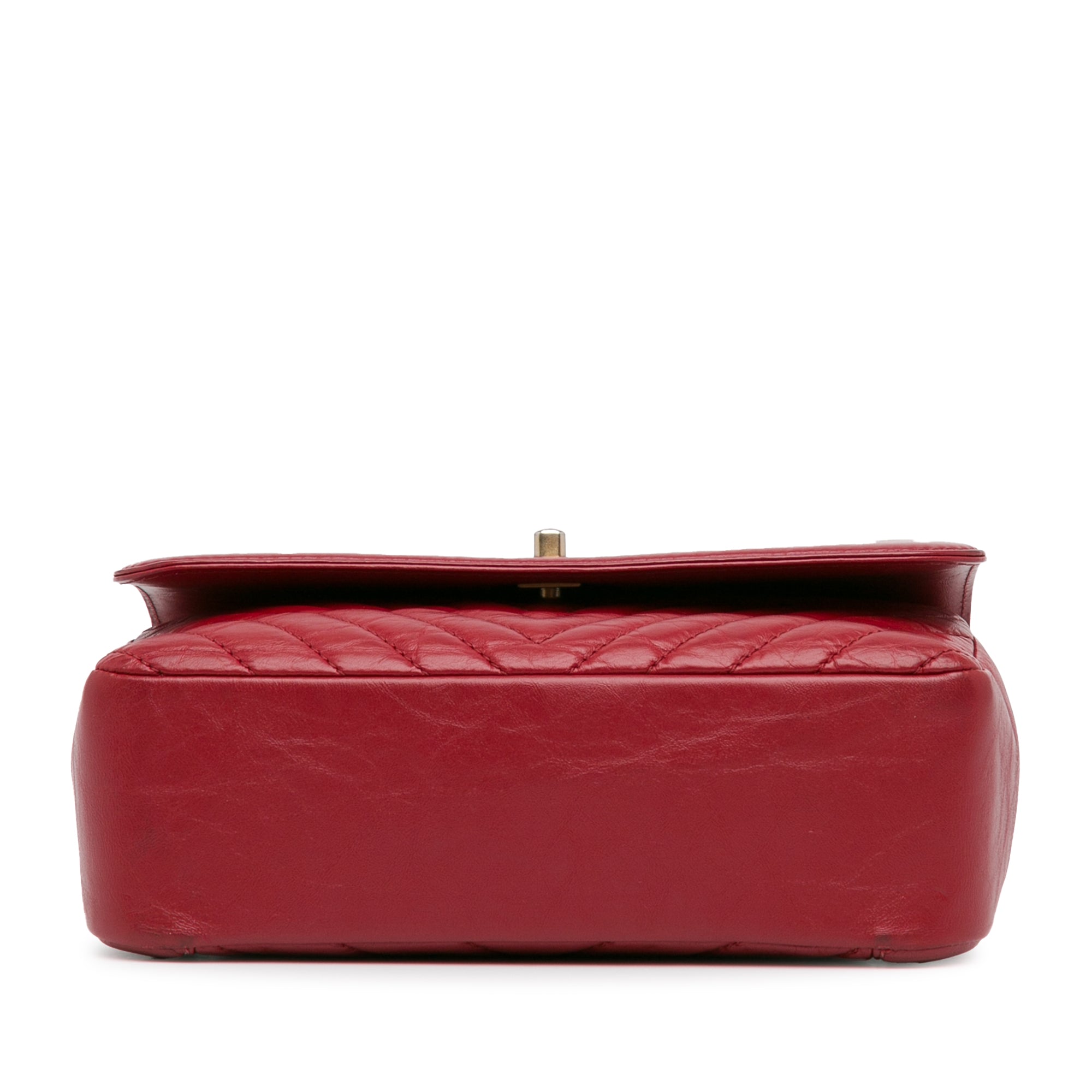 Chanel | Pre-Owned CC Chevron Calfskin Top Handle Flap | Red