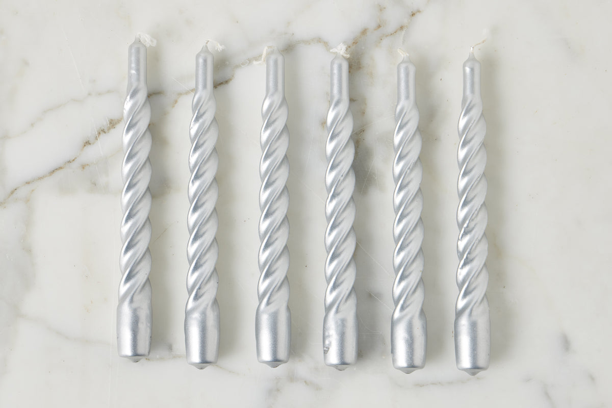 Lacquer Twisted Taper Candles | Silver | Set of 6