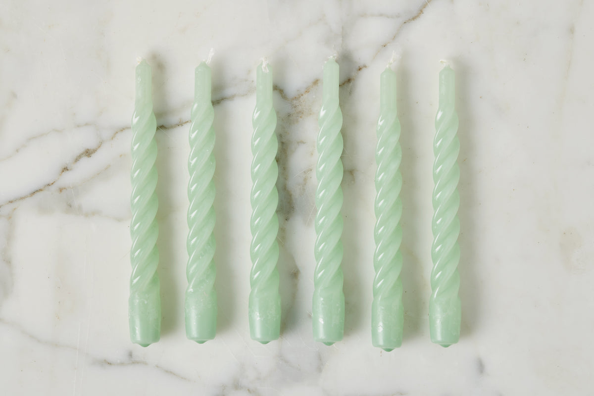 Lacquered Twisted Taper Candles | Sage | Set of 6