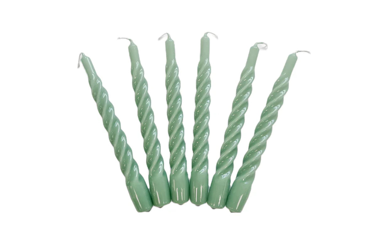 Lacquered Twisted Taper Candles | Sage | Set of 6