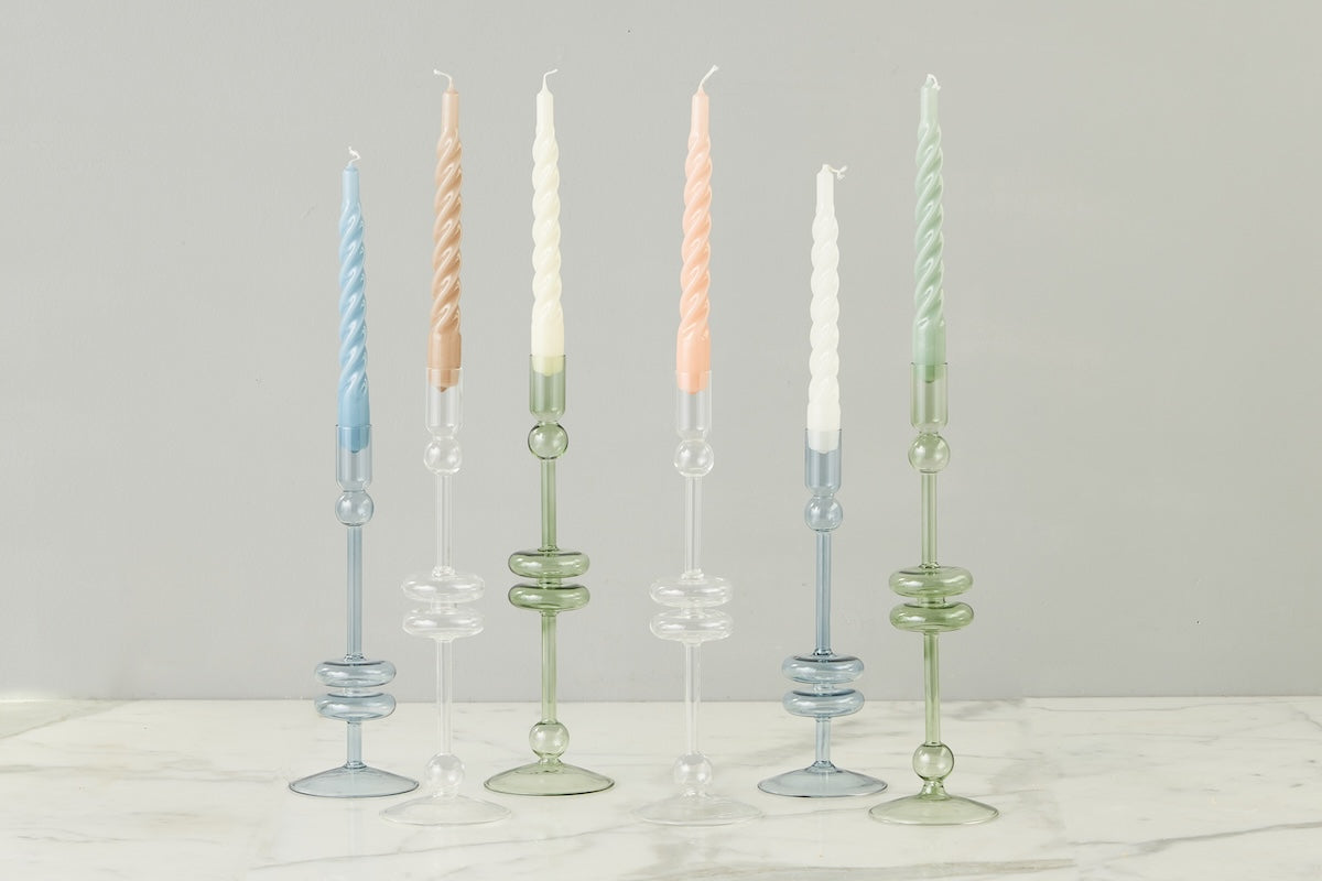 Lacquered Twisted Taper Candles | Denim | Set of 6