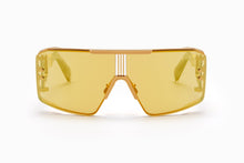 Unisex | Le Masque Sunglass | Gold - Crystal Grey with Gold Flakes - Side Lens w /PB Pattern | Amber w/ Gold Mirror