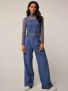 Women | Wolf Links Lace Long Sleeve Mock Neck Top | Vintage Indigo