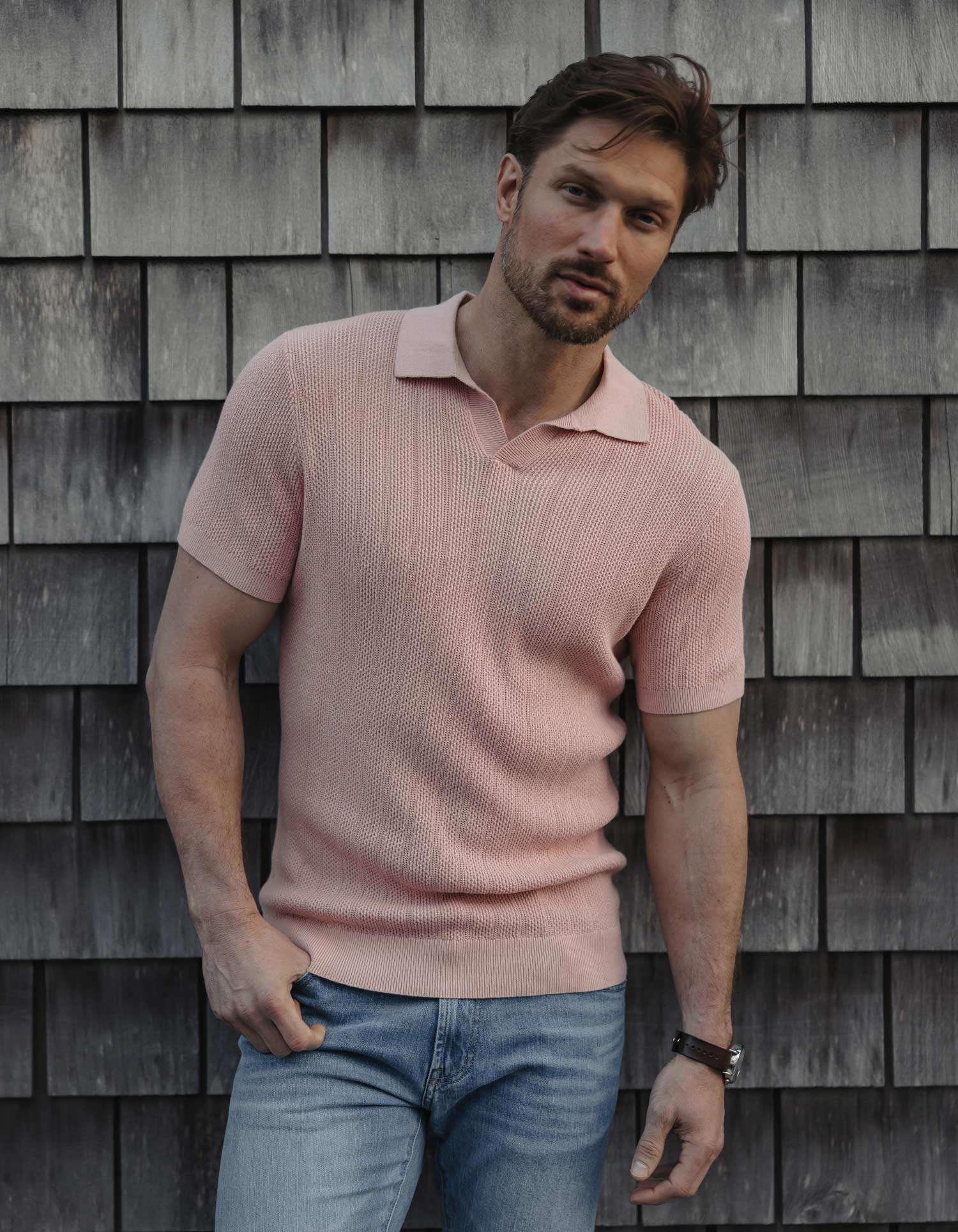 Men | Robles Textured Knit Polo | Dusty Rose
