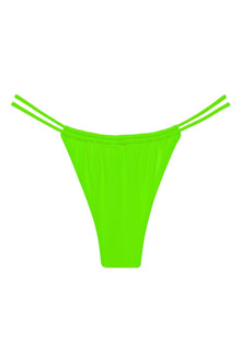 Neon green ribbed bikini bottom with thin adjustable side straps.