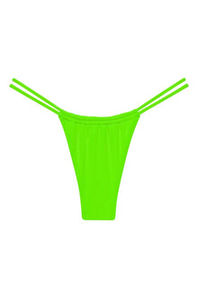 Neon green ribbed bikini bottom with thin adjustable side straps.