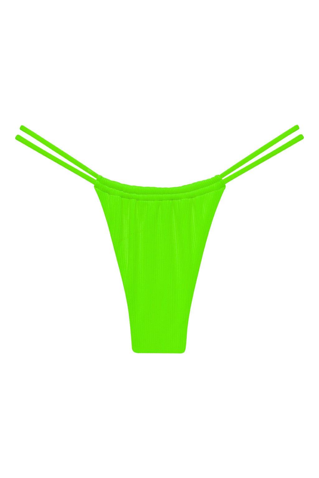 Neon green ribbed bikini bottom with thin adjustable side straps.