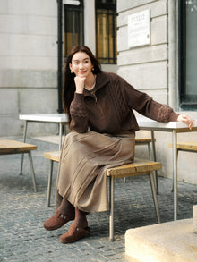 Slub Yarn Round Neck Knit Top | Brown