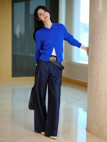 Cashmere Jacquard Knit Top | Blue