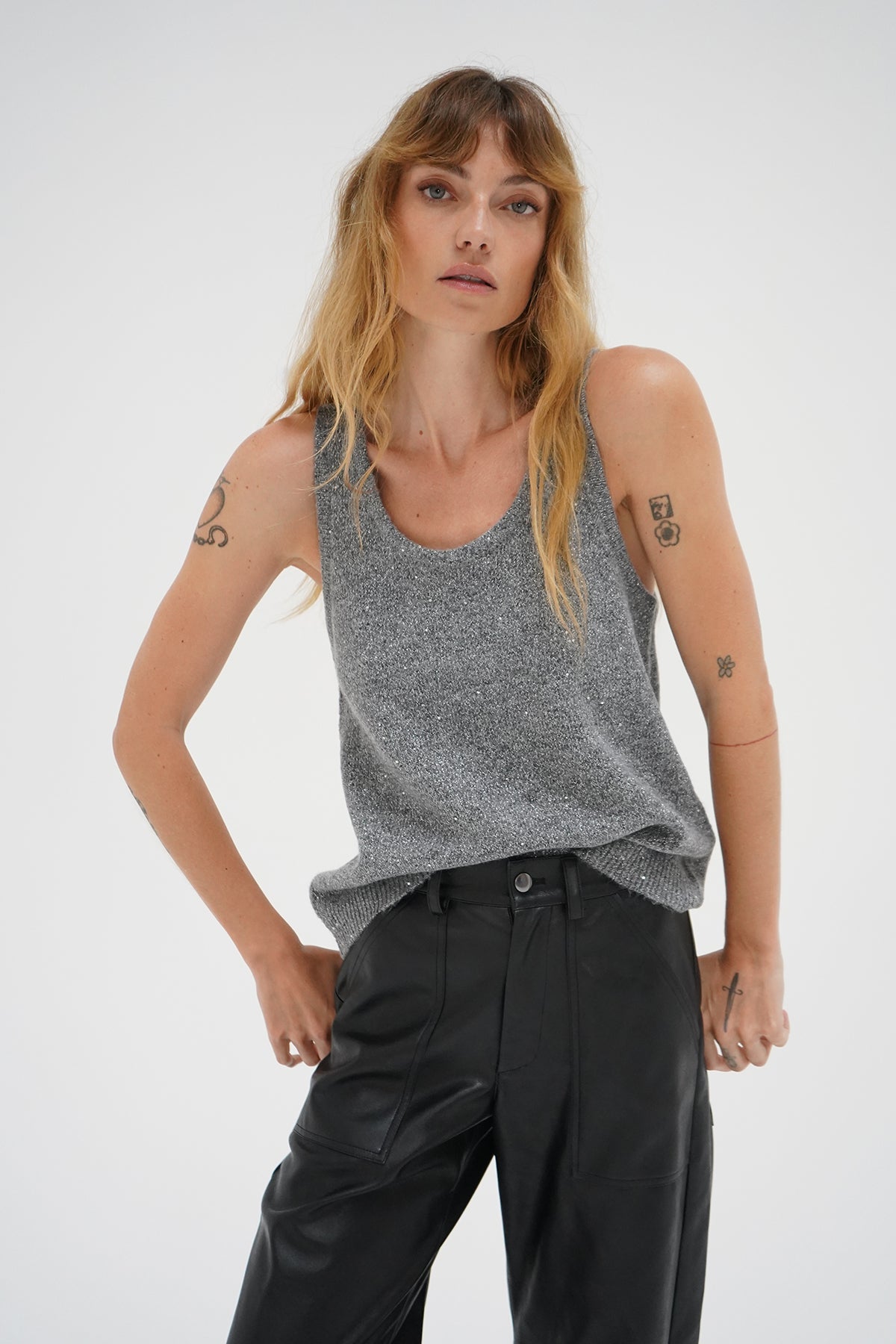 LNA Clothing Audra sparkle sweater tank in grey