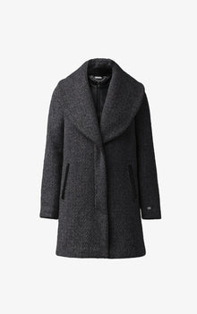 Lolli Straight-Fit Novelty Wool Coat With Leather Bib | Black