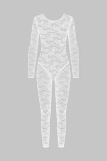 Long Sleeve Open Back Jumpsuit - Flashback | White