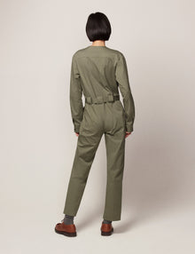 Another Tomorrow Collarless Jumpsuit in Olive Green – Cotton Women's Jumpsuit