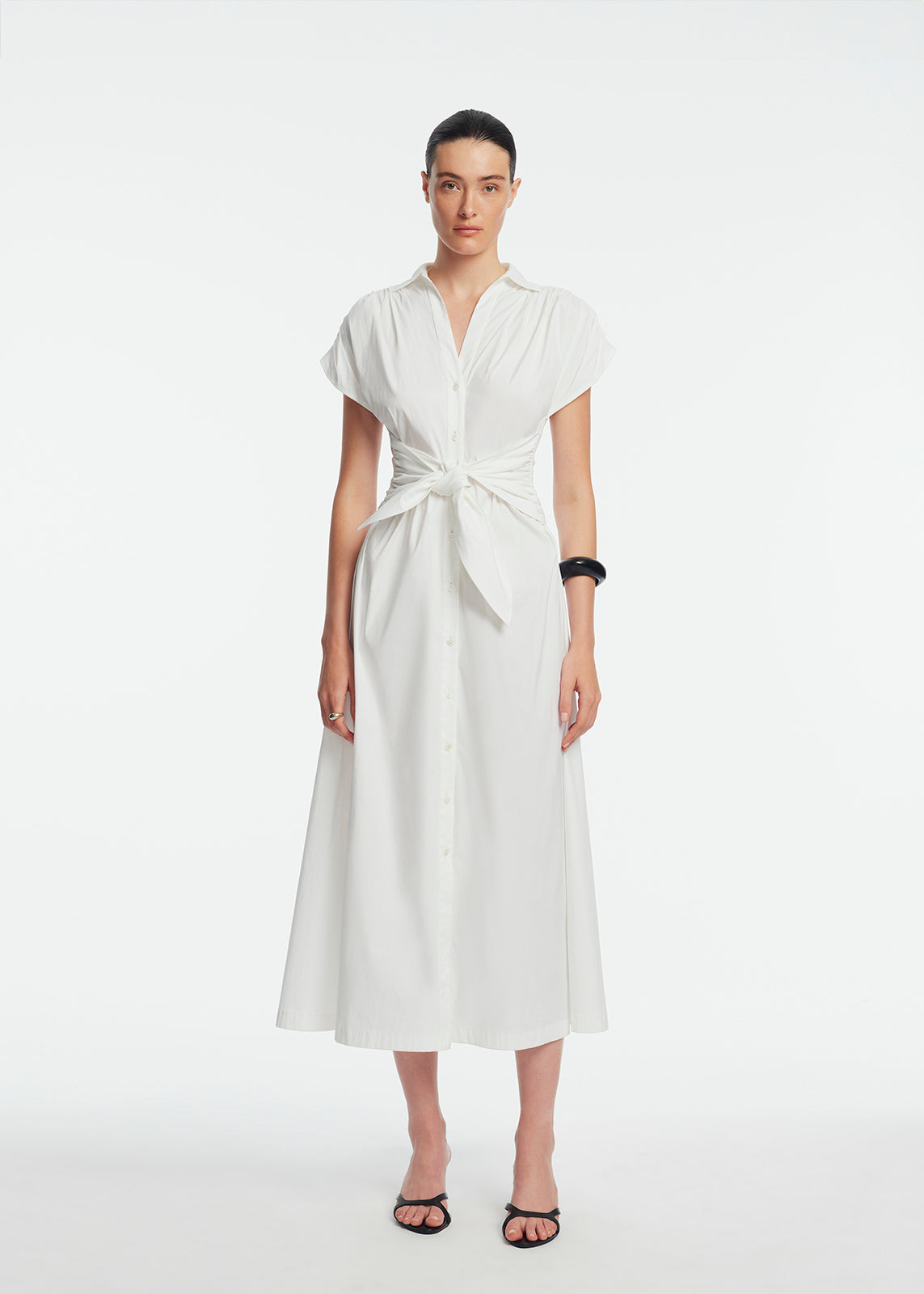 Cotton Poplin Tie Waist Dress | White