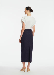 Stretch Denim Ruffle Skirt | Midnight