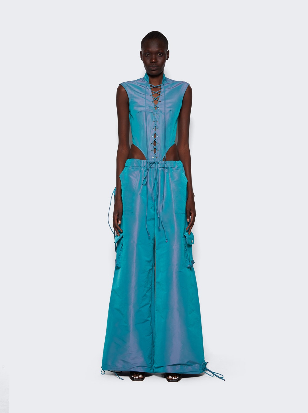 Women | LaQuan Smith | Utility Lace-up Bodysuit | Aqua