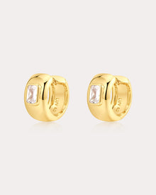 The Emerald Bezel Stone Huggies | Gold