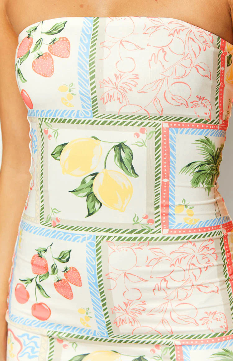 Lee Roma Print Strapless Mini Dress | White