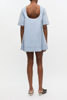 Light Blue A line Mini Denim Dress | Soft Chambray
