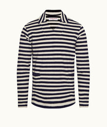 Lincoln Towelling Stripe Double-Faced Towelling Long-Sleeve Polo Shirt | Ink/White Sand
