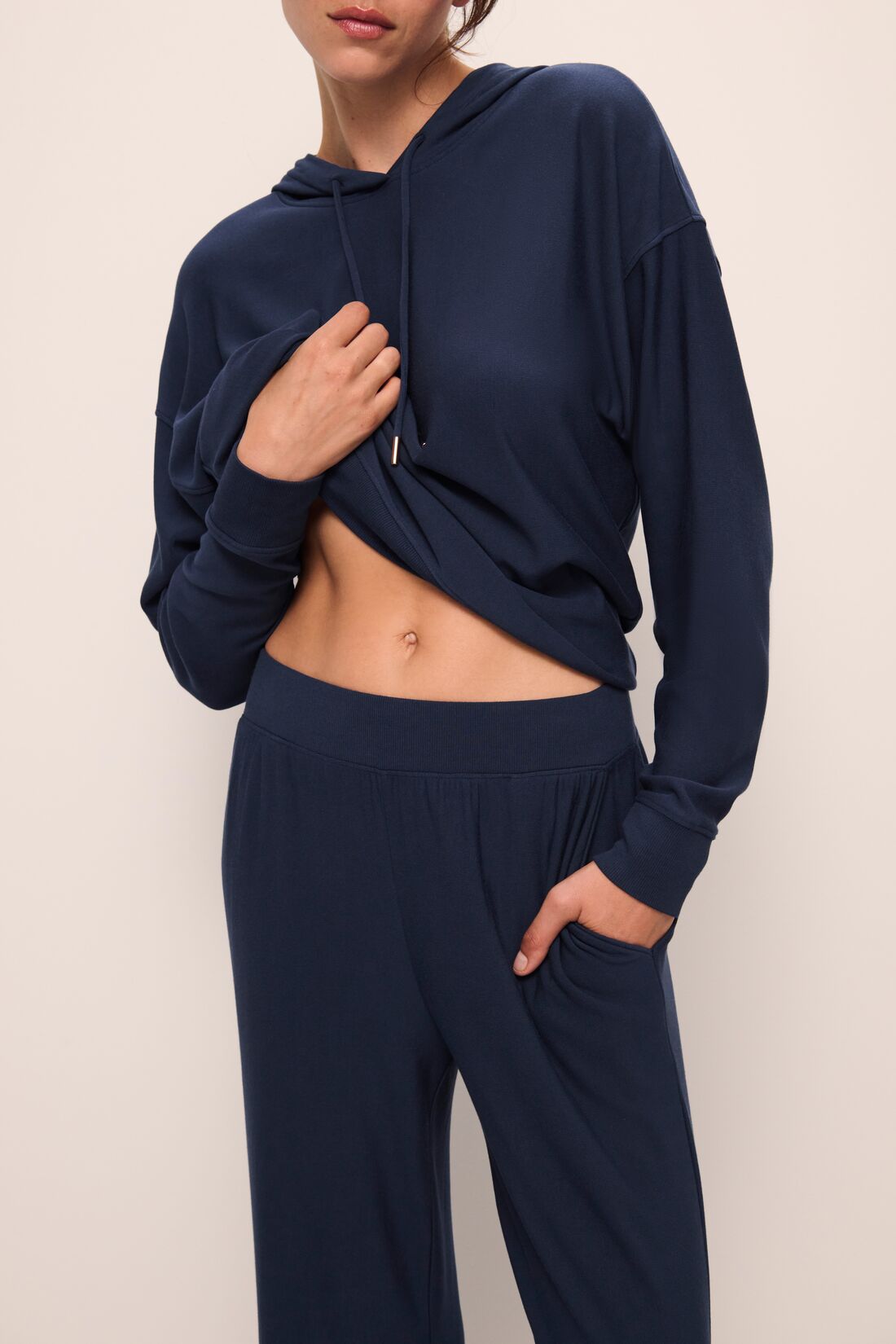 Model wears Softest Sweats Straight Leg Pant in Navy.