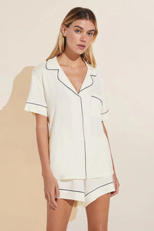 Womens | Gisele TENCEL Modal Relaxed Short PJ Set - Ivory/Navy | Ivory/Navy