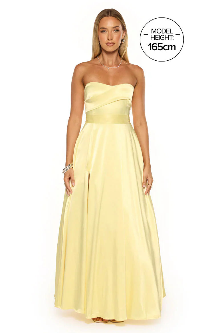 Lucy Strapless Satin Formal Maxi Dress | Yellow