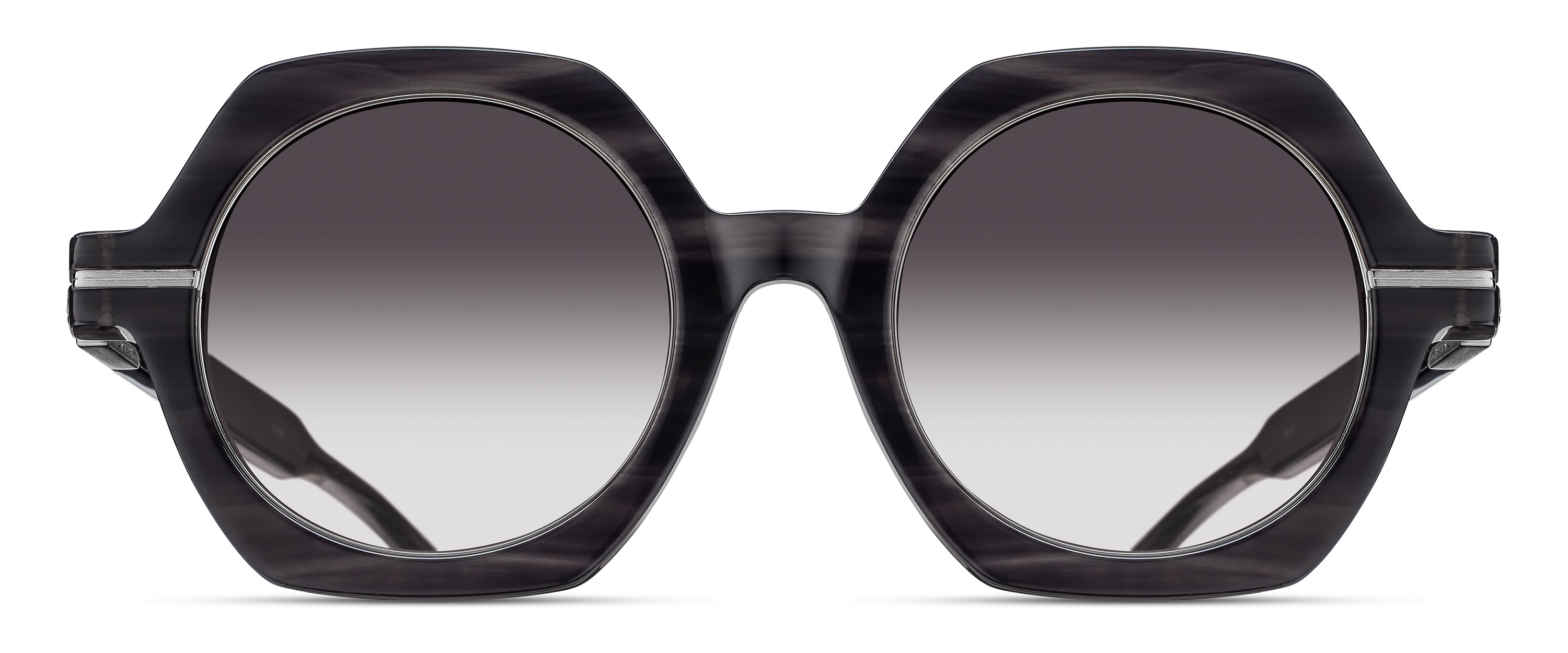 Womens | M2072 Geometric Sunglass | Black Stripe/Brushed Silver | Grey Gradient Lenses | 48MM