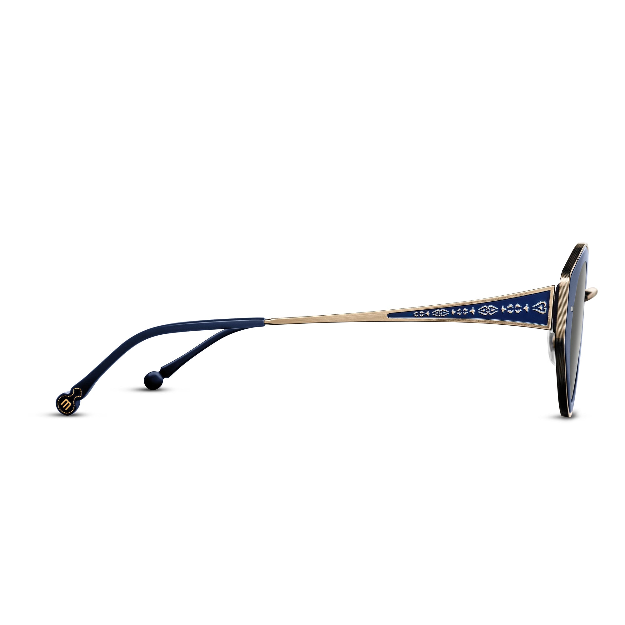Womens | M3120 Cat Eye Sunglass | Matte Navy/Brushed Gold | Grey Solid Lens | 52MM