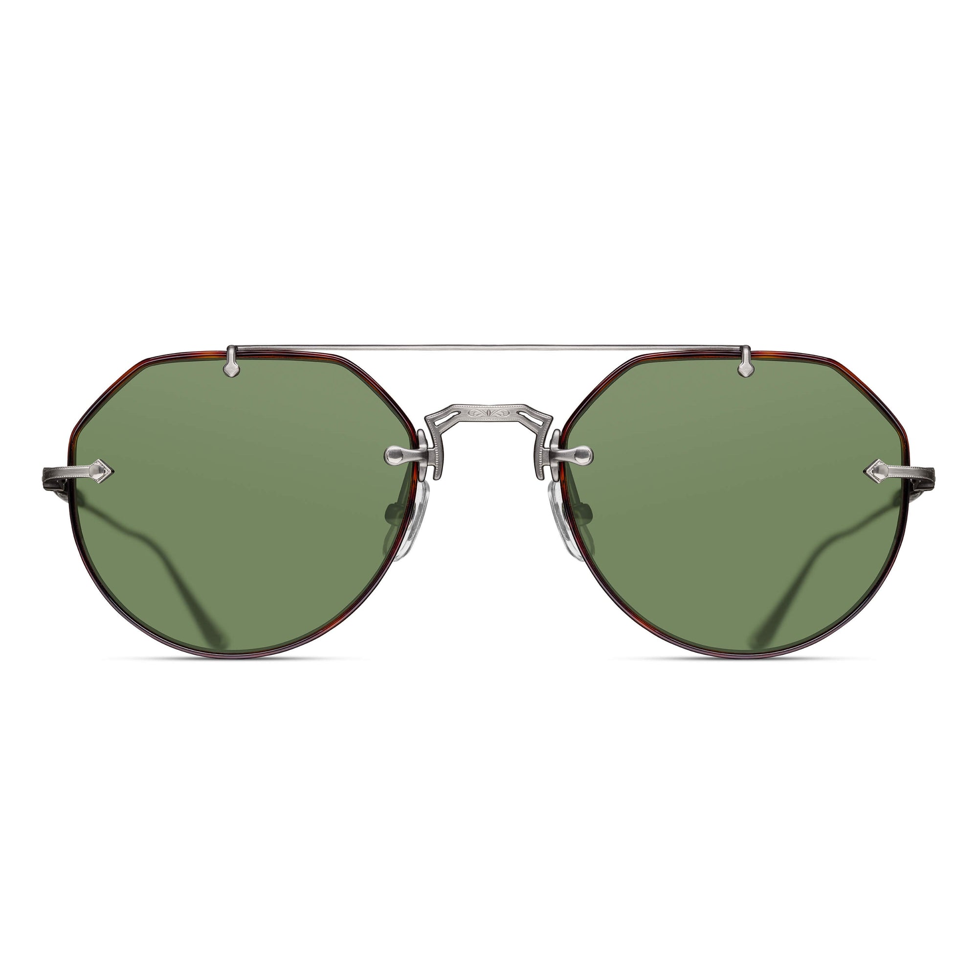 Unisex | M3121 Geometric Sunglass | Dark Tortoise/Antique Silver | Cafe Sage Green Lens | 53MM