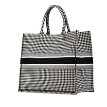 Dior | Pre-Owned Large Canvas Houndstooth Embroidered Book Tote - II | Black