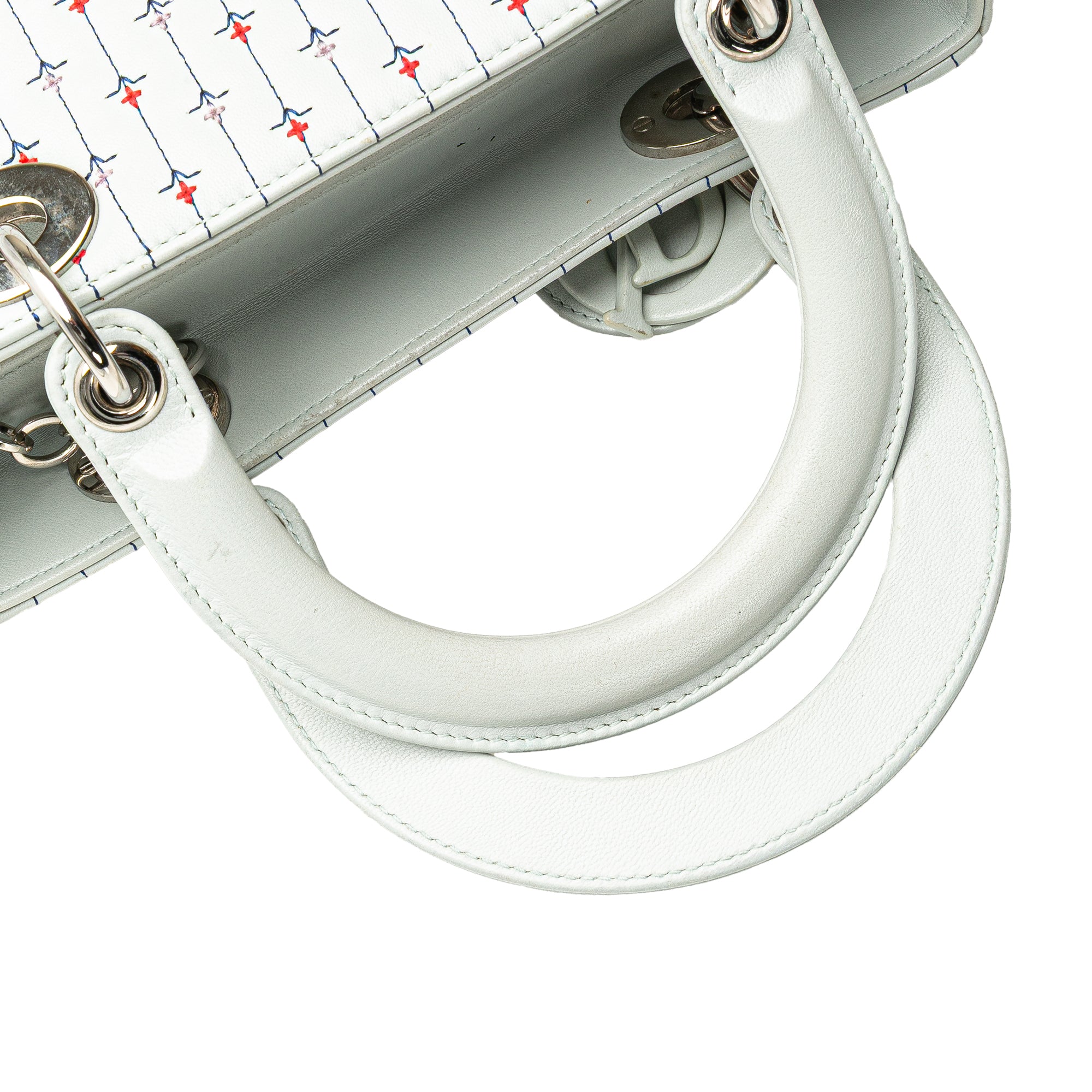 Dior | Pre-Owned Medium Calfskin Embroidered Flower Lady | White