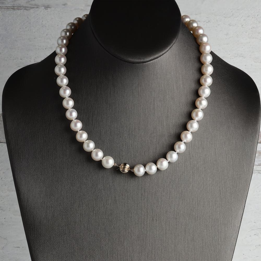 AAA+ Quality Round Strand Necklace | 14K Yellow Gold | White Freshwater Pearl10mm - 11mm