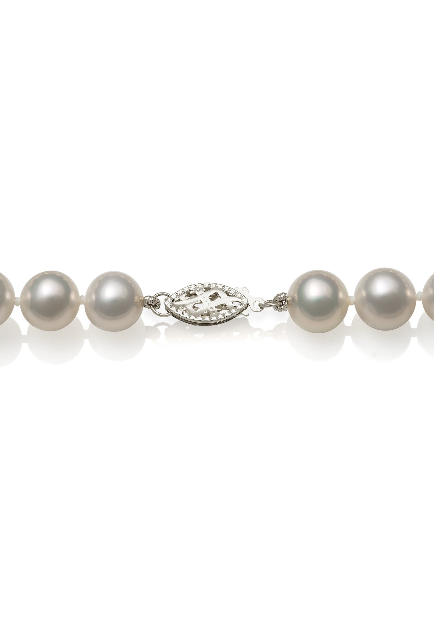 AAA Quality Round Strand Necklace - I | 14K White Gold | White Freshwater Pearl | 7mm - 8mm