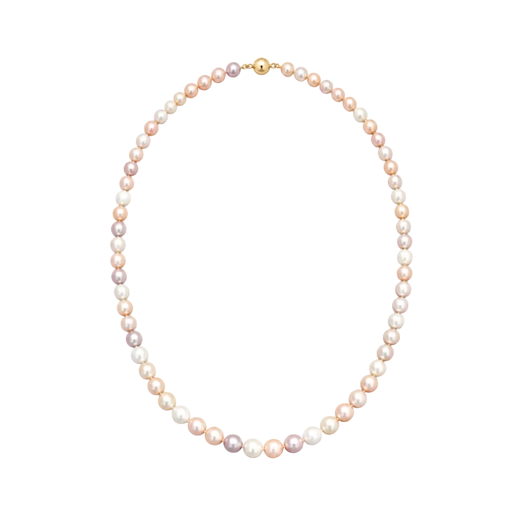 AA+ Quality Round Strand Necklace | 14K Yellow Gold | White Freshwater Pearl9mm - 10mm