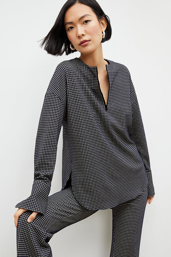 Front image of a woman wearing the tully top in black and white | Exclude | Grid
