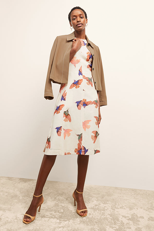 front image of a woman wearing the nicky jacket in saddle | Exclude