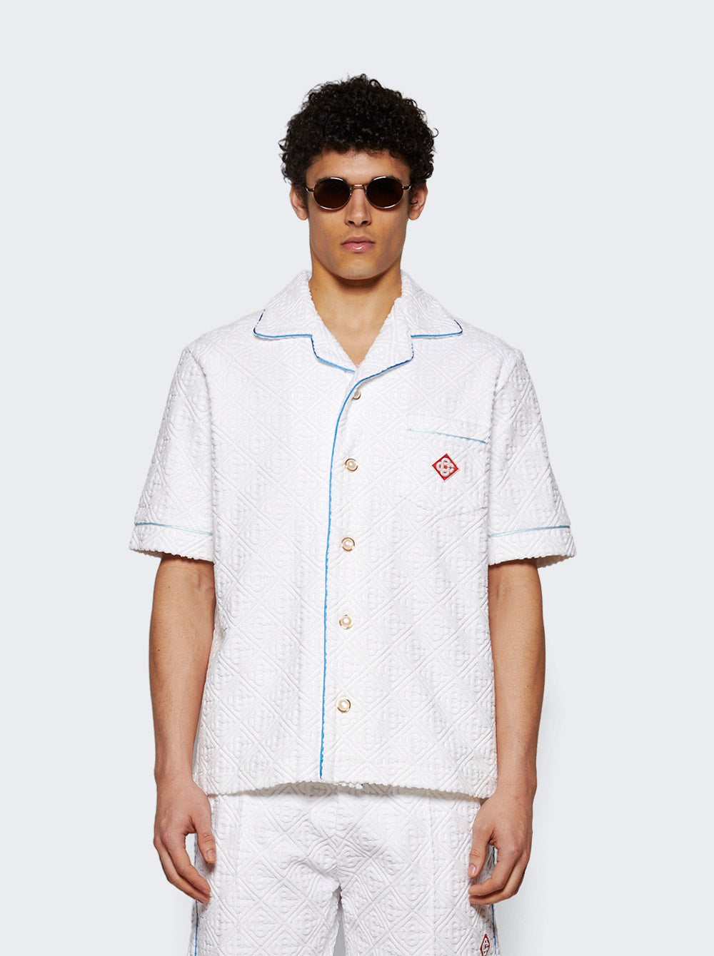 Men | CASABLANCA | Tennis Stripe Towelling Shirt | White