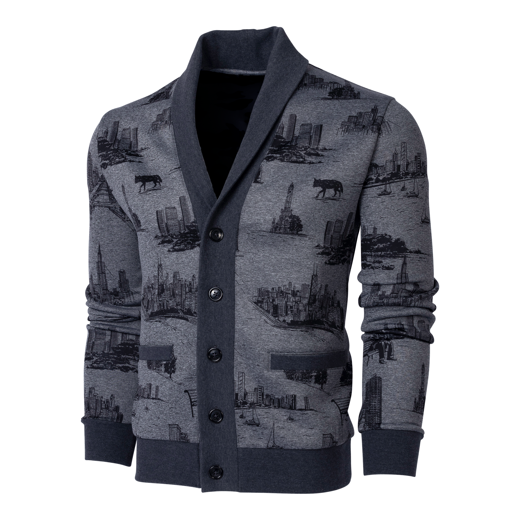 Men | City Of Wolves Chene Shawl Cardigan | Smoke Heather