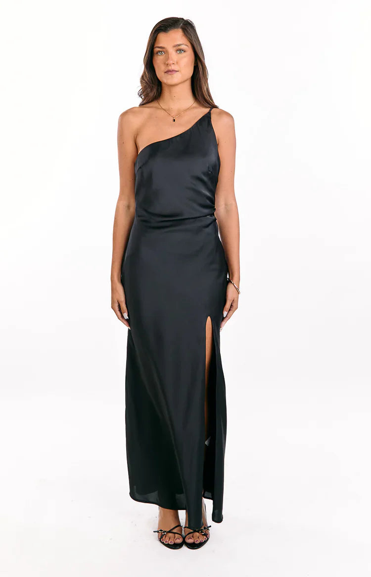 Marriot One Shoulder Formal Maxi Dress | Black
