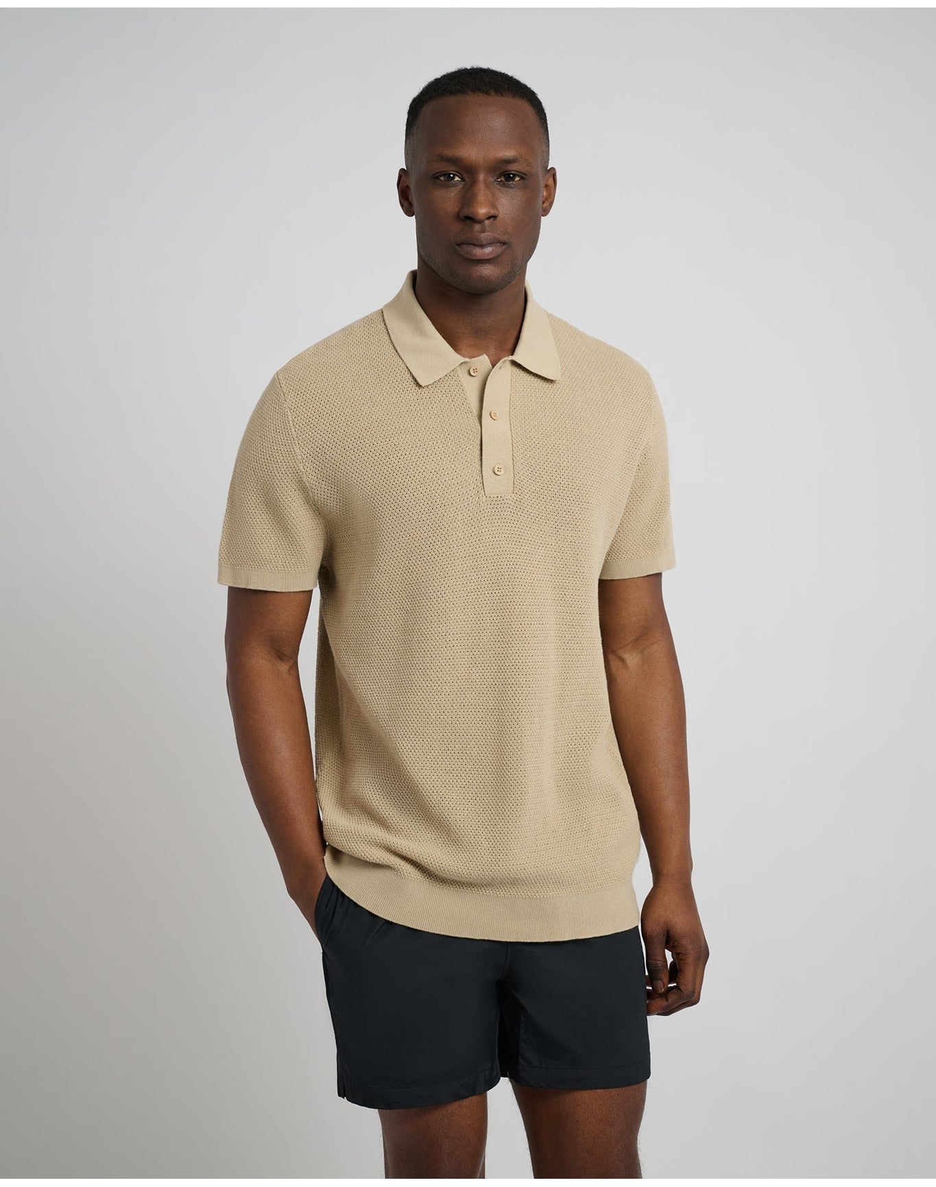 Men | Cotton Textured Knit Polo | Sand