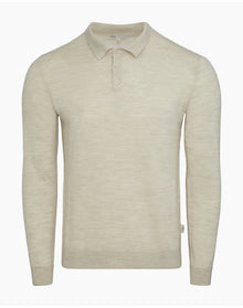 Men | Extra Fine Merino Wool Long Sleeve Polo | Stone Melange