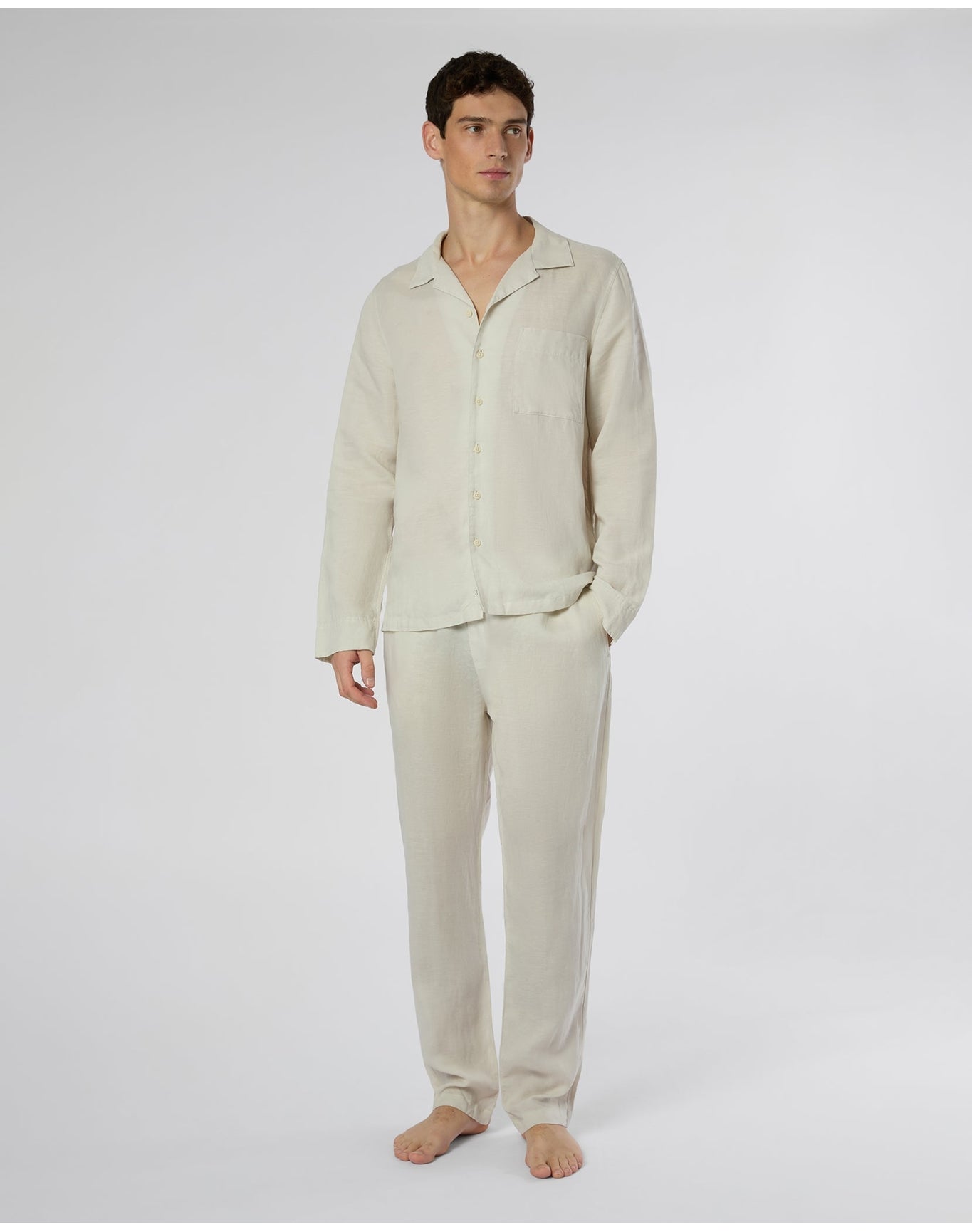 Men | Linen Home Long Sleeve Camp Shirt | Stone