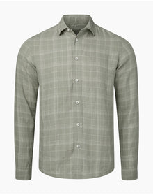 Men | Linen Long Sleeve Shirt | Musty Green White